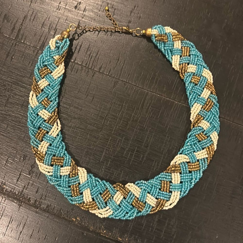 Vintage Glass Seed Bead Braided Statement Necklace Cosplay Cleopatra